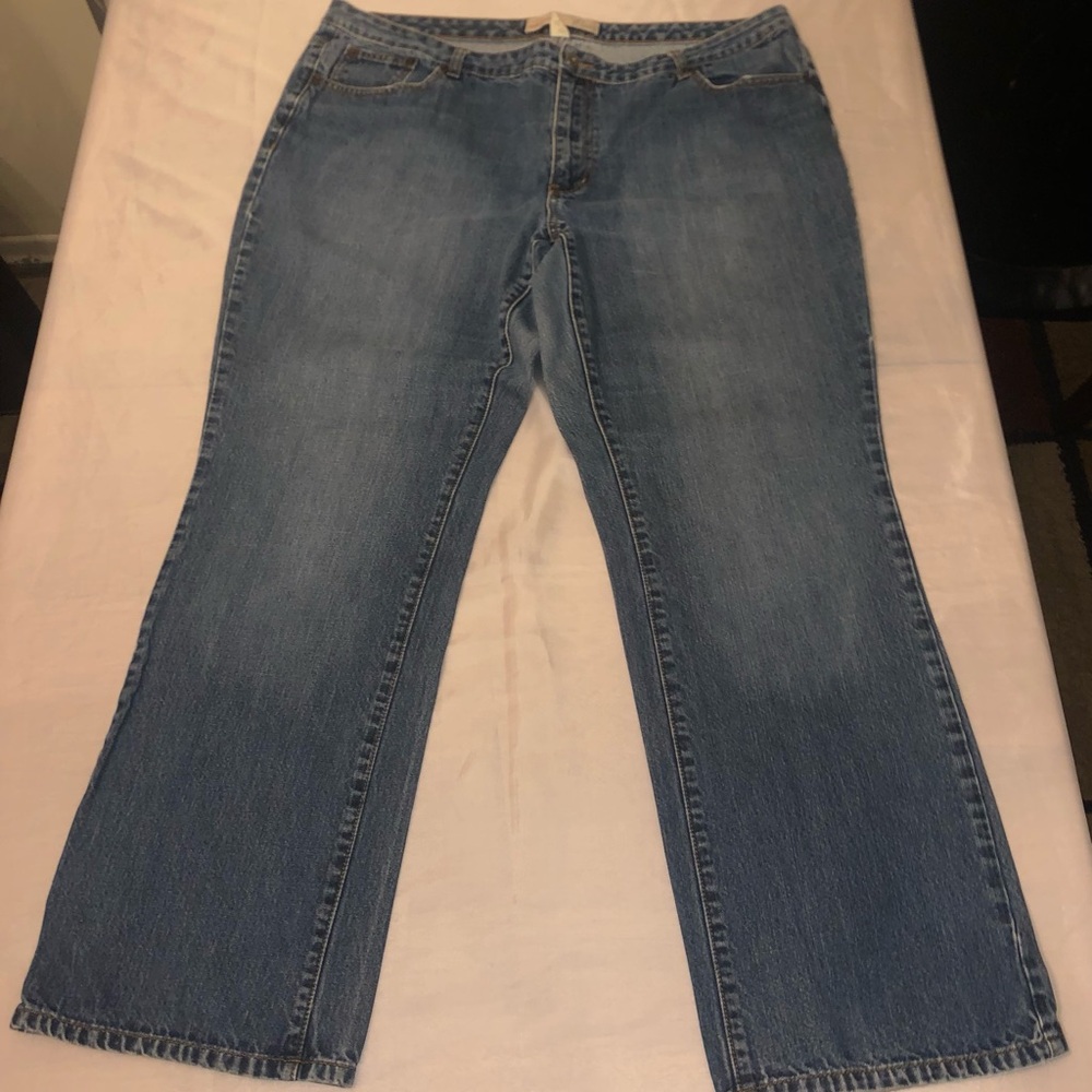 Rigid bootcut woman’s heavyweight stretch denim Blue Jeans plus tall